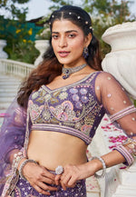 Load image into Gallery viewer, Lavender Net A Line Lehenga Choli
