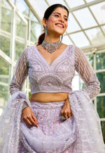 Load image into Gallery viewer, Lavender Net A Line Lehenga Choli
