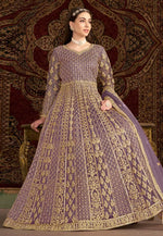 Load image into Gallery viewer, Lavender Net Embroidered Long Anarkali Suit
