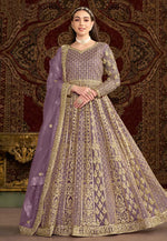 Load image into Gallery viewer, Lavender Net Embroidered Long Anarkali Suit
