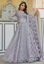 Load image into Gallery viewer, Lavender Net Embroidered Long Anarkali Suit

