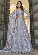 Load image into Gallery viewer, Lavender Net Embroidered Long Anarkali Suit
