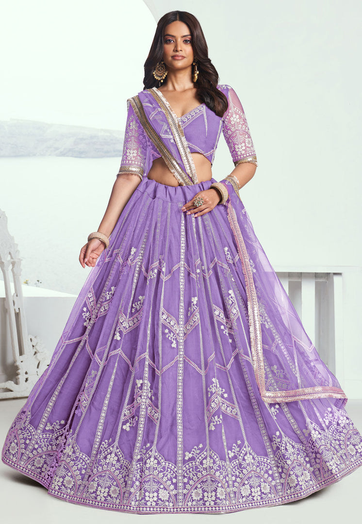 Lavender Net Lehenga Choli