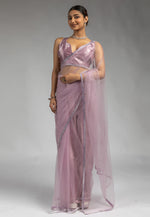 Load image into Gallery viewer, Lavender Net Saree With Blouse
