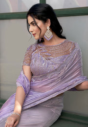 Lavender Net Saree With Blouse