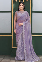 Load image into Gallery viewer, Lavender Net Saree With Blouse
