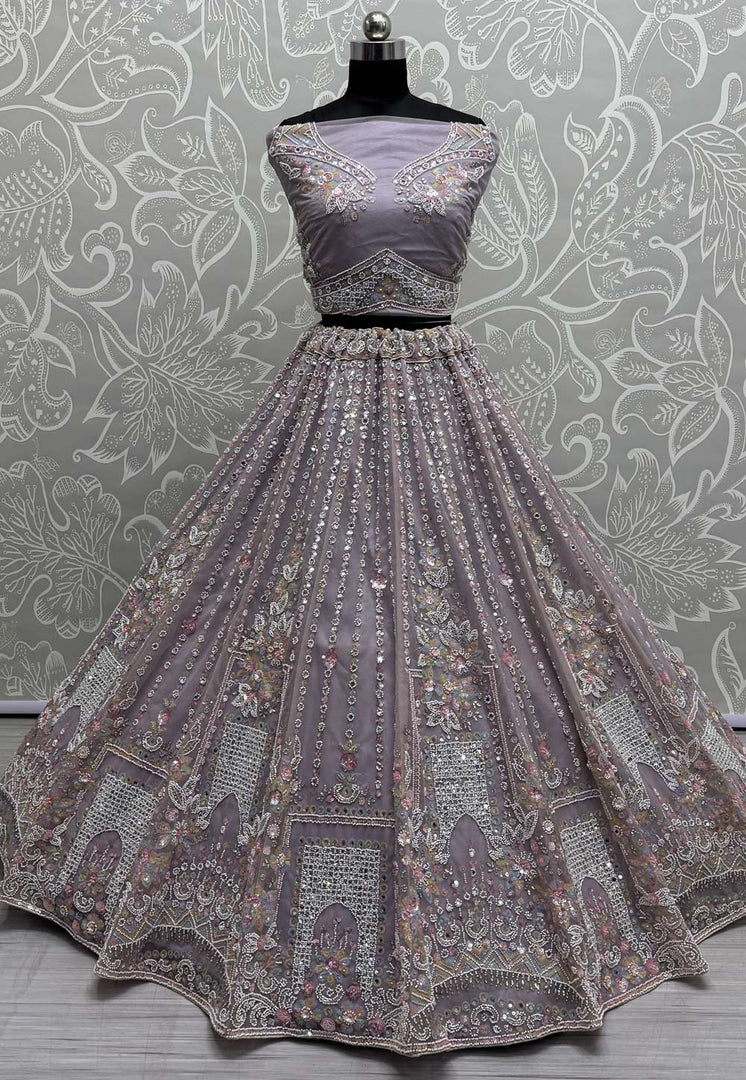 Lavender Net Wedding Lehenga Choli