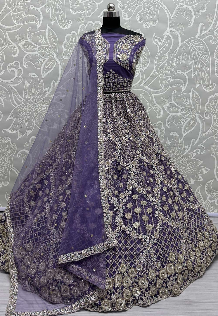Lavender Net Wedding Lehenga Choli