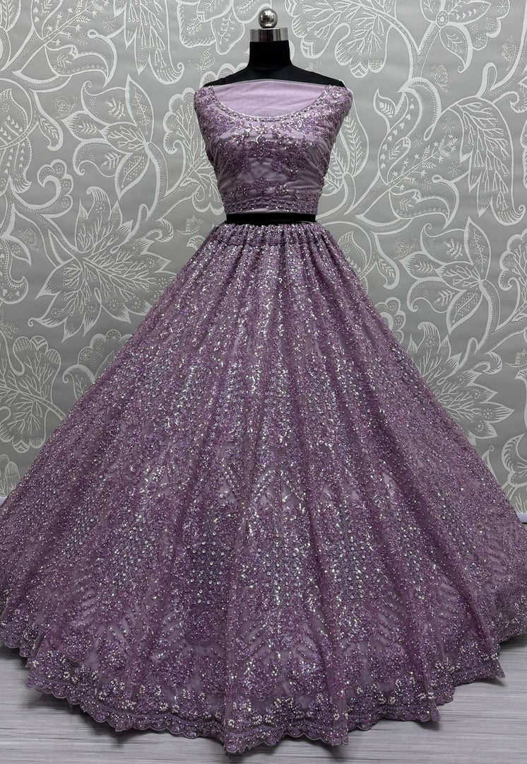Lavender Net Wedding Lehenga Choli