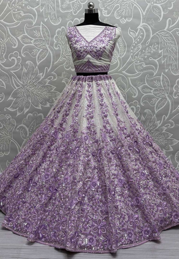 Lavender Net Wedding Lehenga Choli