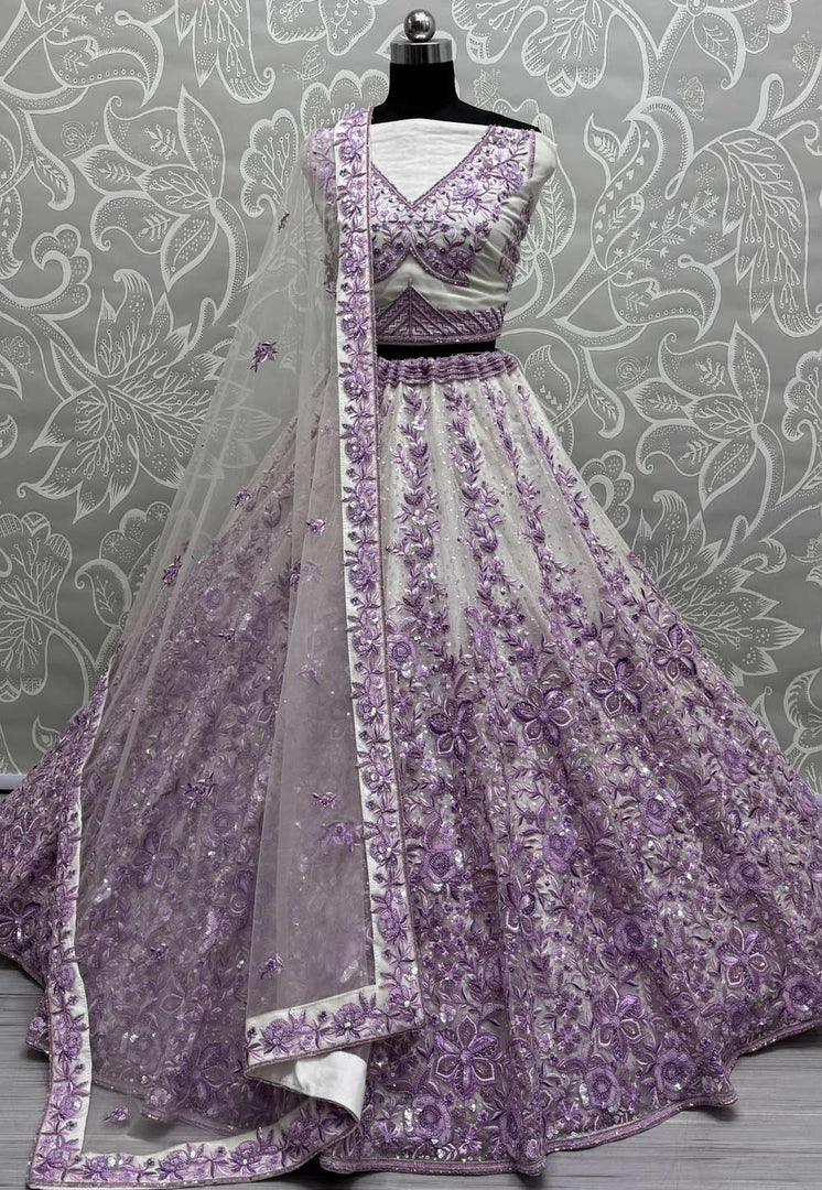 Lavender Net Wedding Lehenga Choli