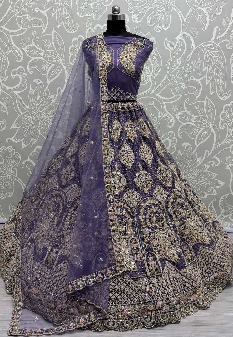 Lavender Net Wedding Lehenga Choli