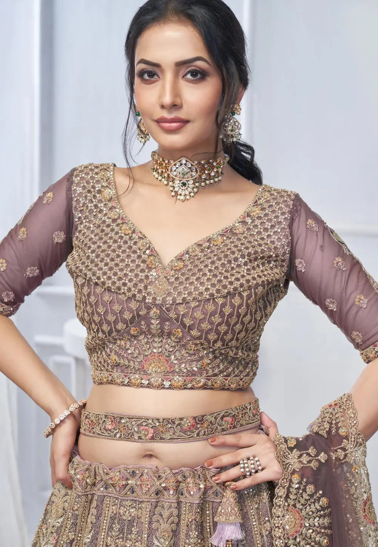 Lavender Net Wedding Lehenga Choli