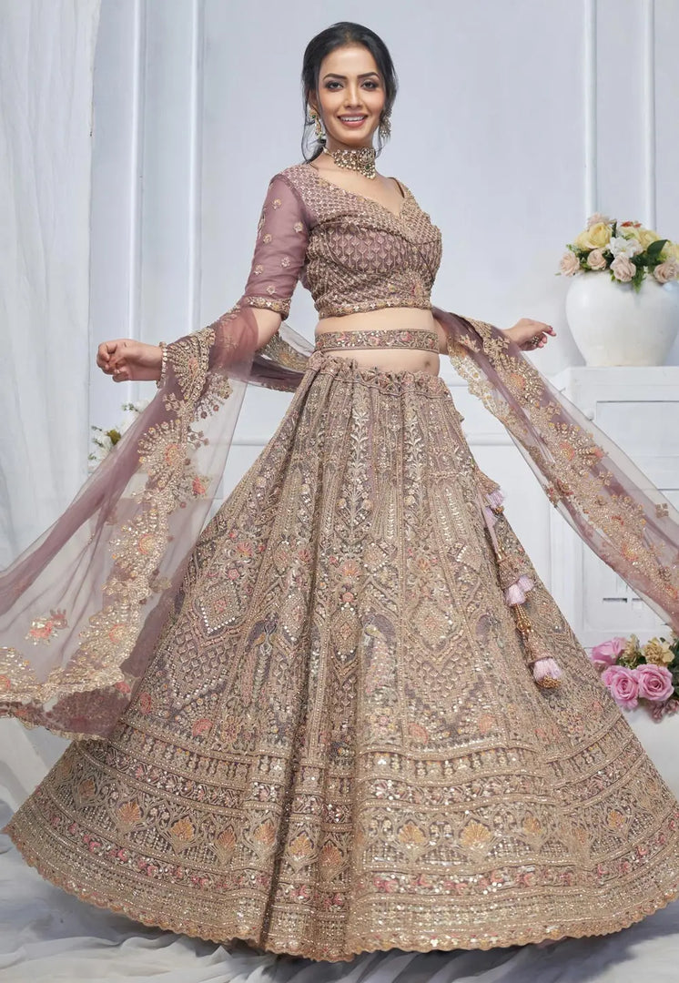 Lavender Net Wedding Lehenga Choli