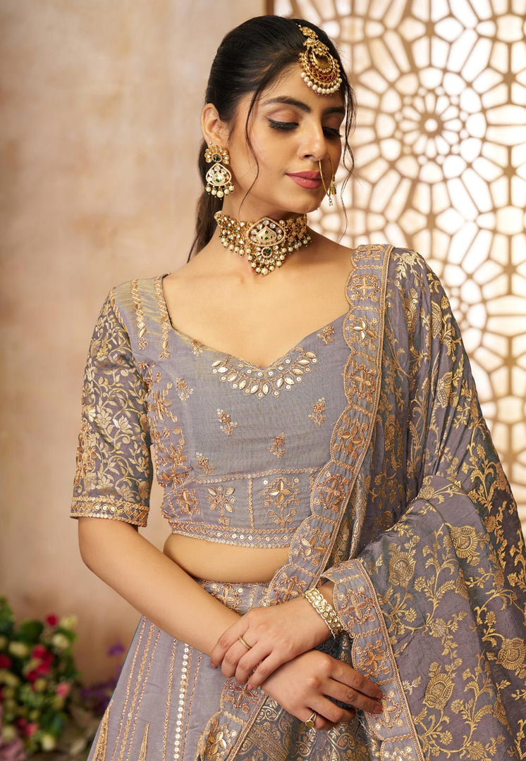Lavender Net Wedding Lehenga Choli