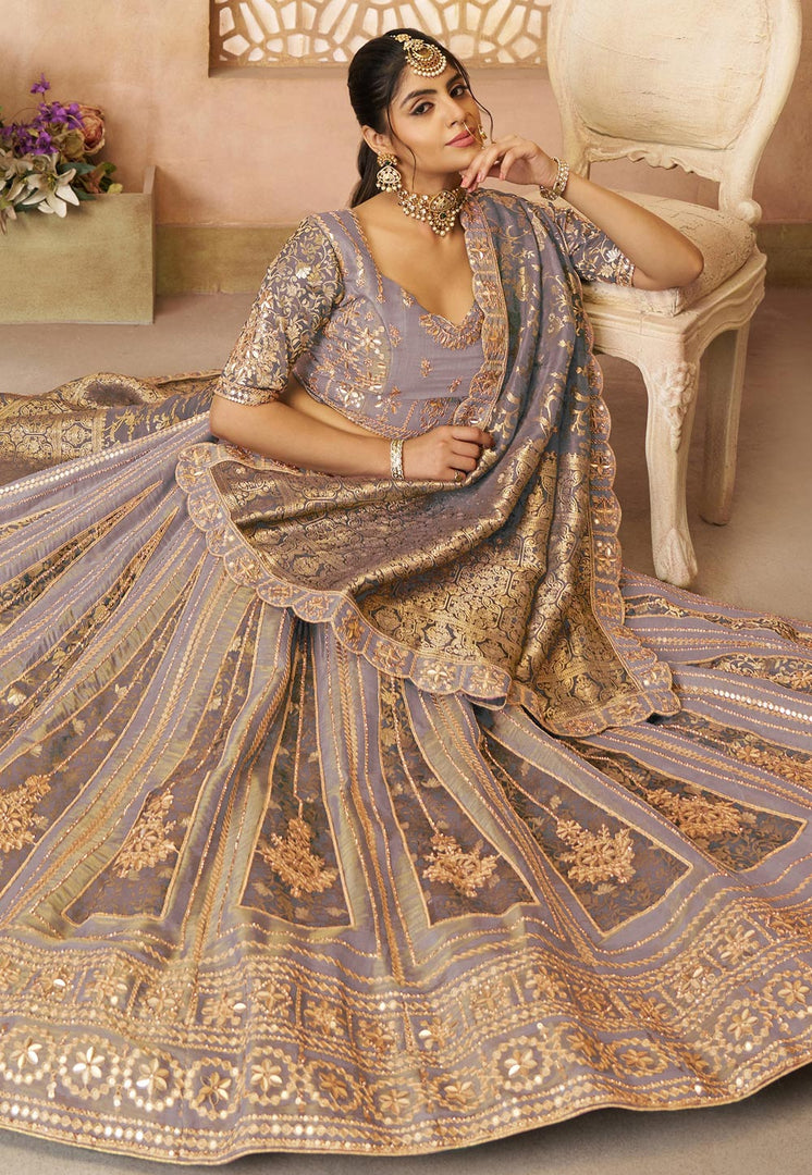 Lavender Net Wedding Lehenga Choli