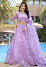 Load image into Gallery viewer, Lavender Organza Circular Lehenga Choli
