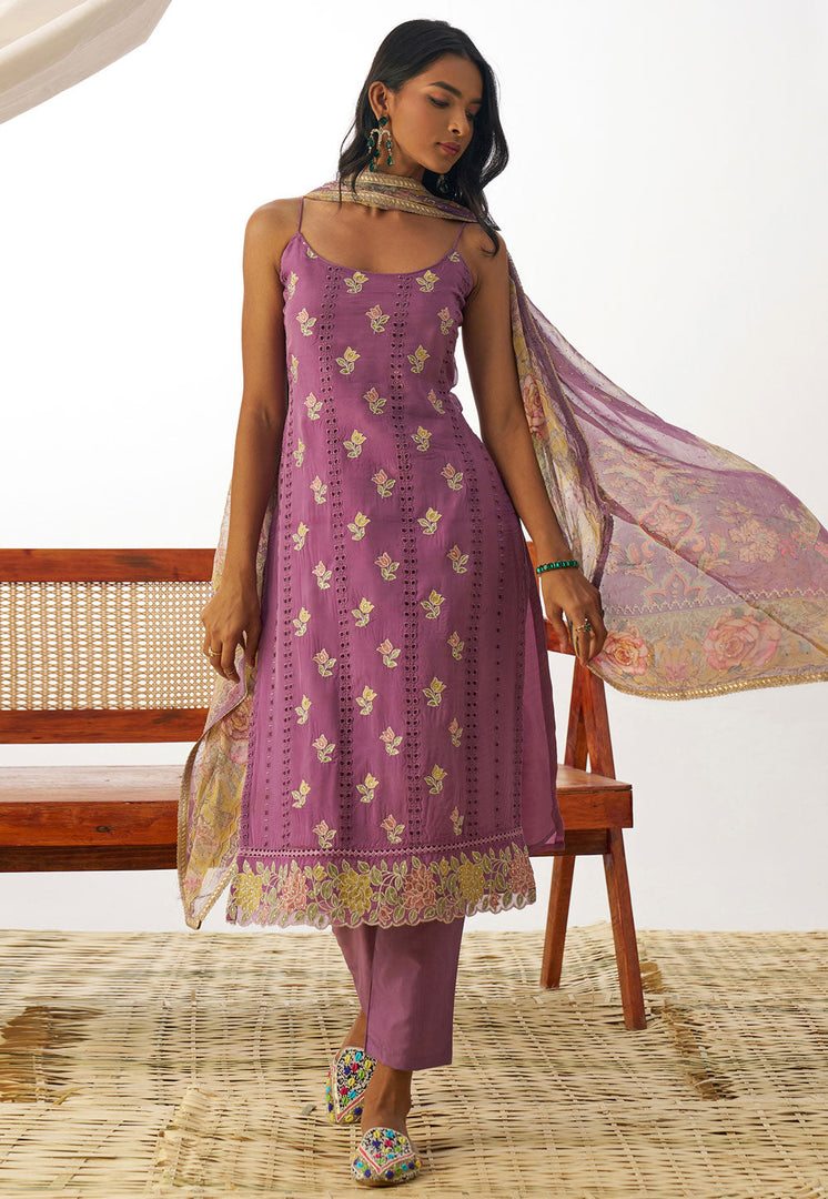 Lavender Organza Readymade Pakistani Suit
