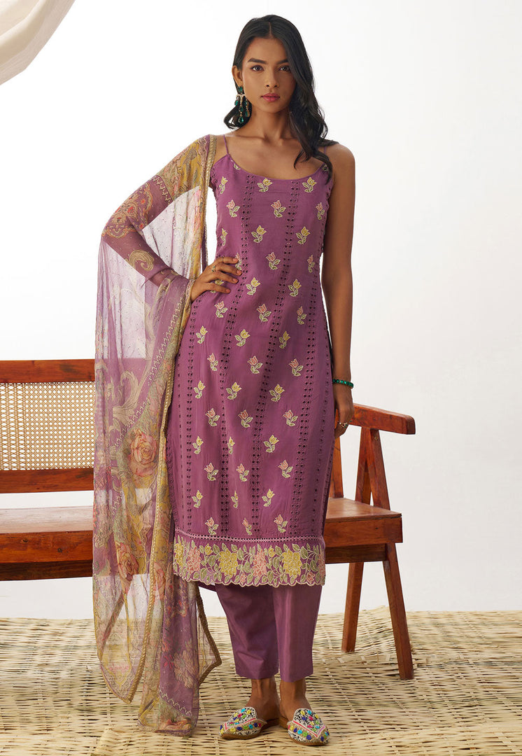 Lavender Organza Readymade Pakistani Suit
