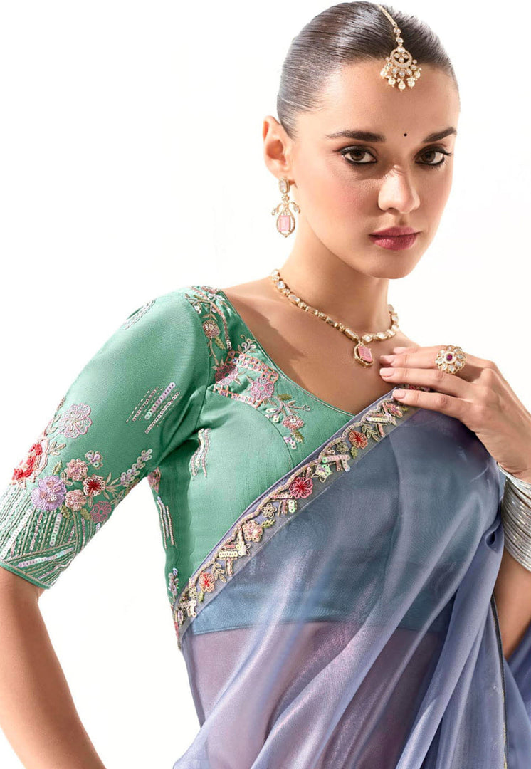 Lavender Organza Saree With Blouse