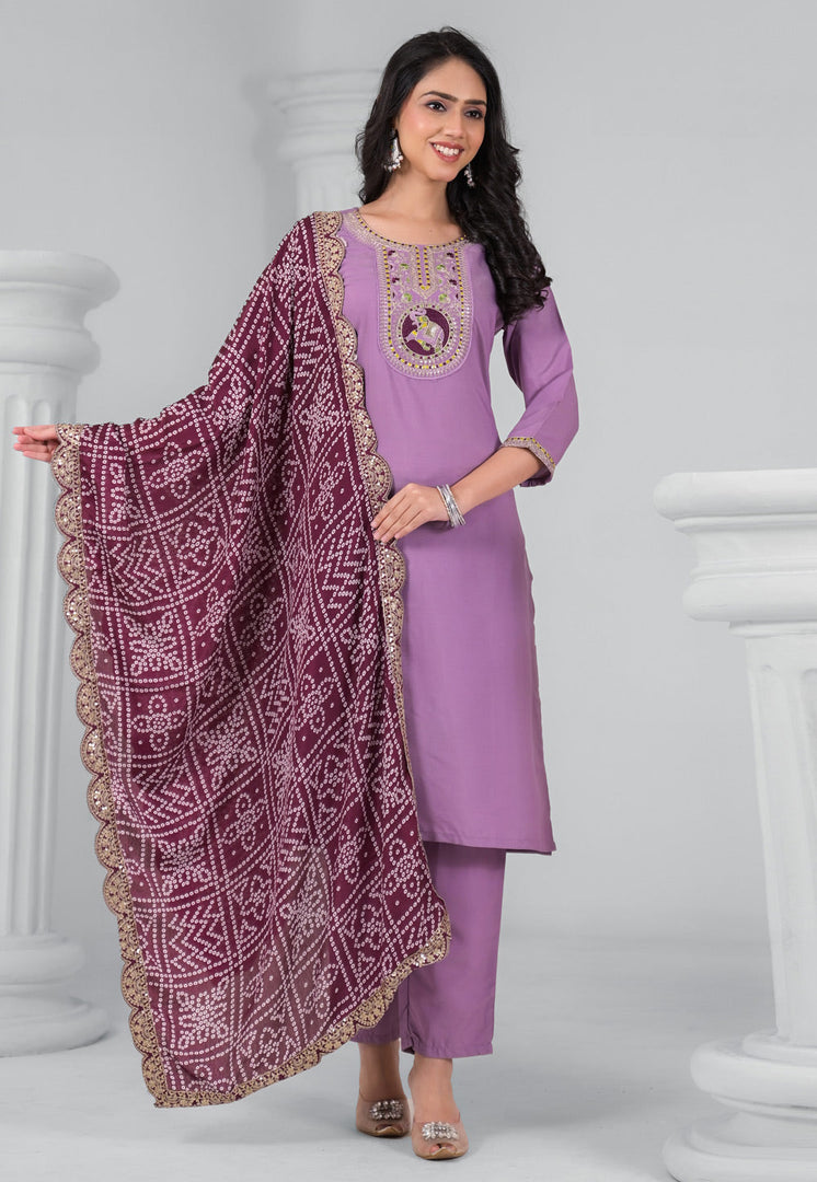 Lavender Rayon Readymade Pakistani Suit