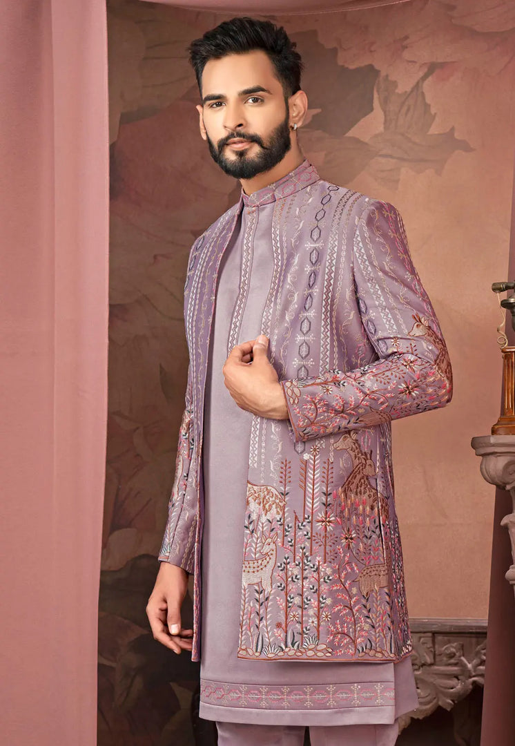 Lavender Satin Indo Western Suit