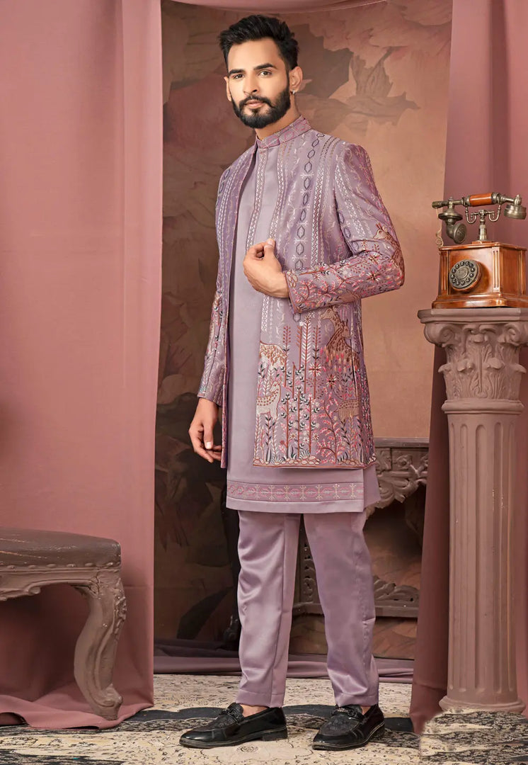 Lavender Satin Indo Western Suit