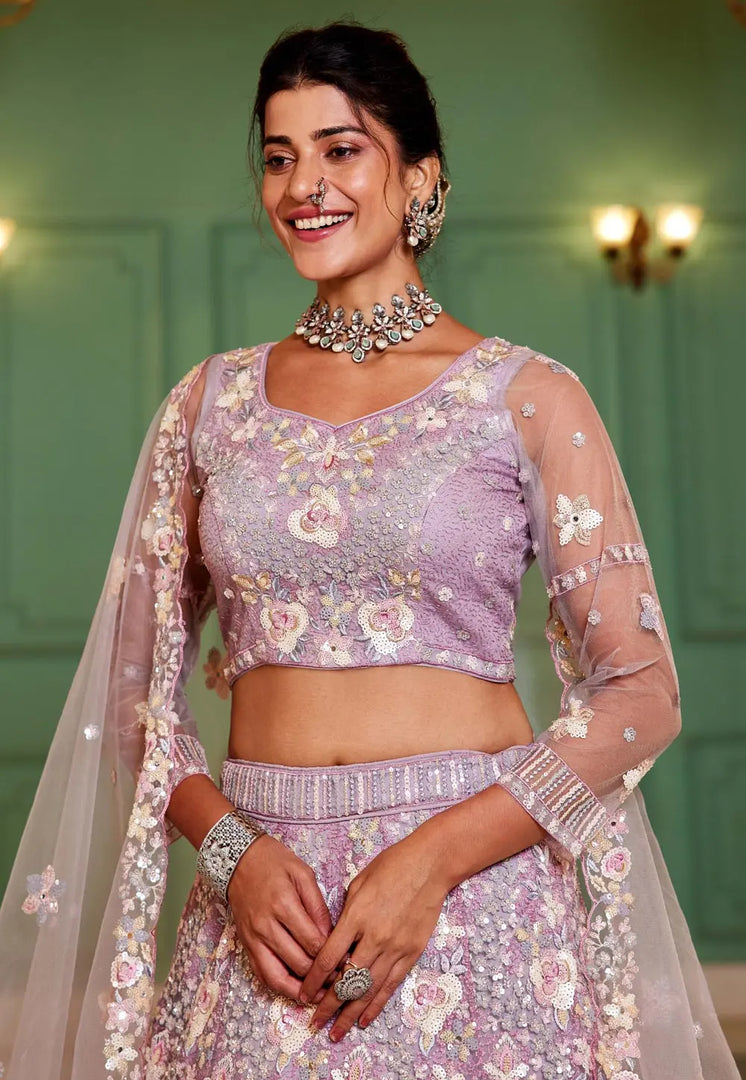 Lavender Satin Lehenga Choli