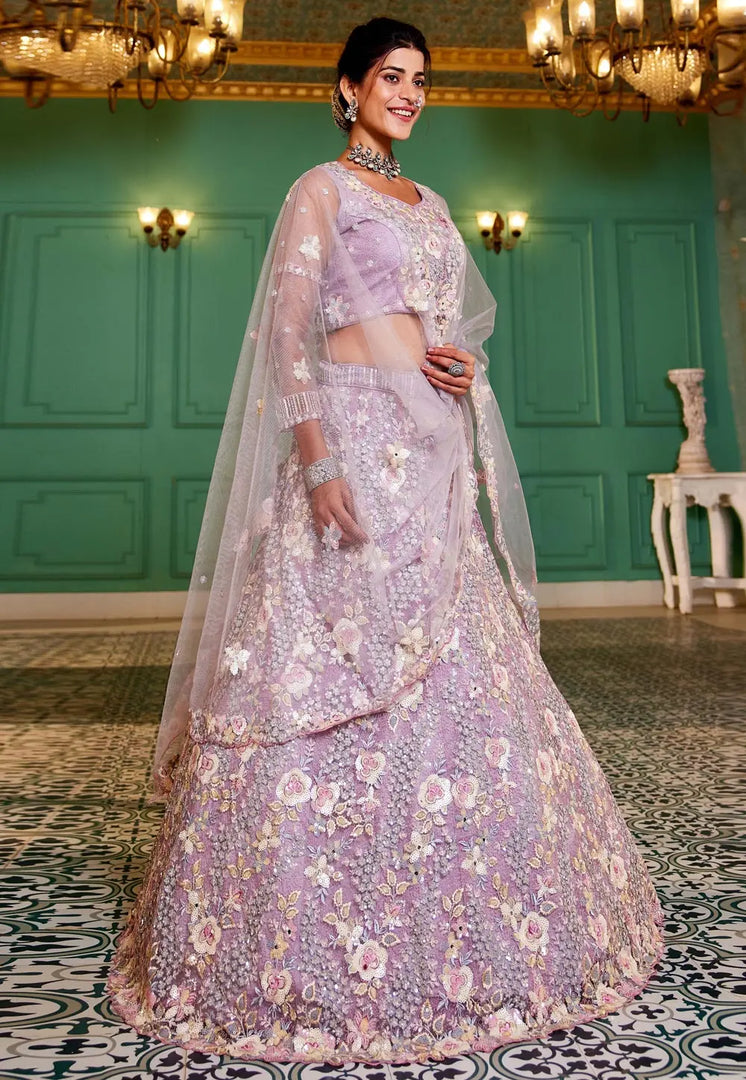 Lavender Satin Lehenga Choli