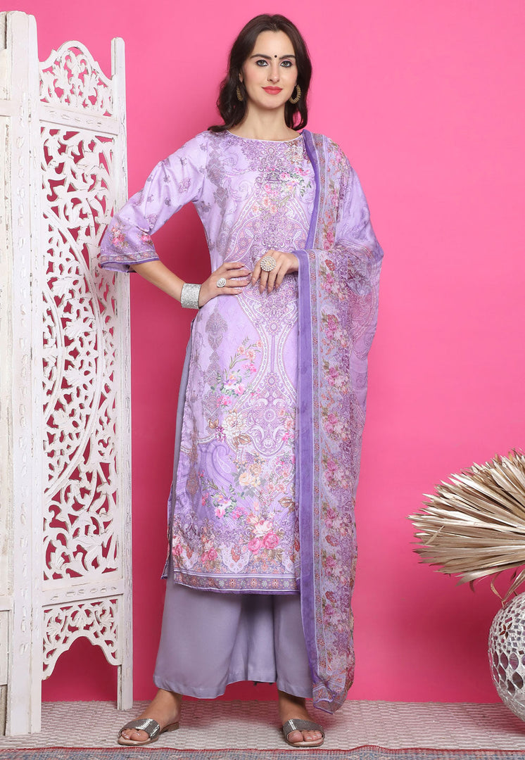 Lavender Satin Palazzo Suit