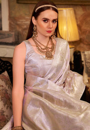 Lavender Satin Silk Saree With Blouse