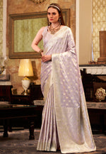 Load image into Gallery viewer, Lavender Satin Silk Saree With Blouse
