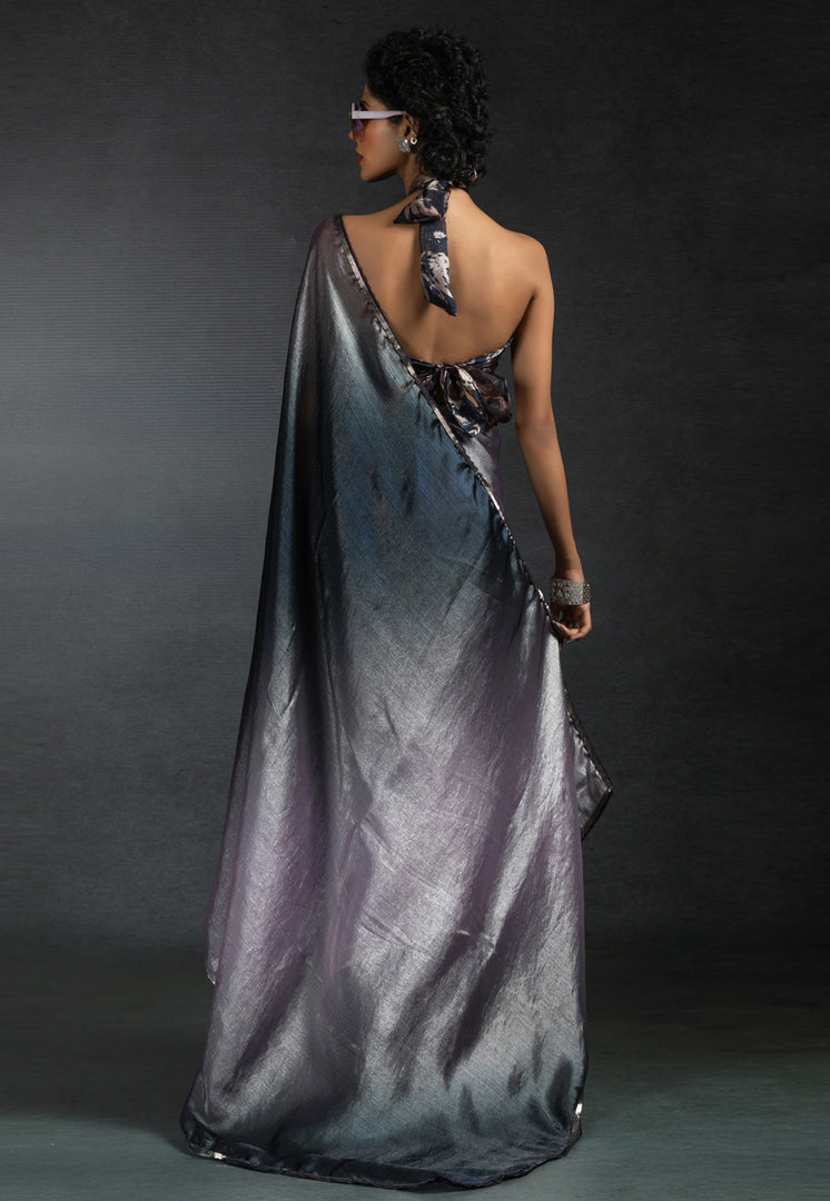 Lavender Satin Silk Saree With Blouse