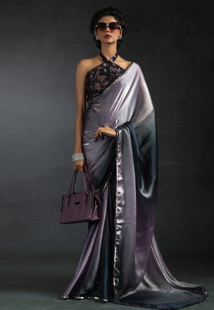 Lavender Satin Silk Saree With Blouse