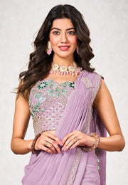 Lavender Shimmer Georgette Saree With Blouse