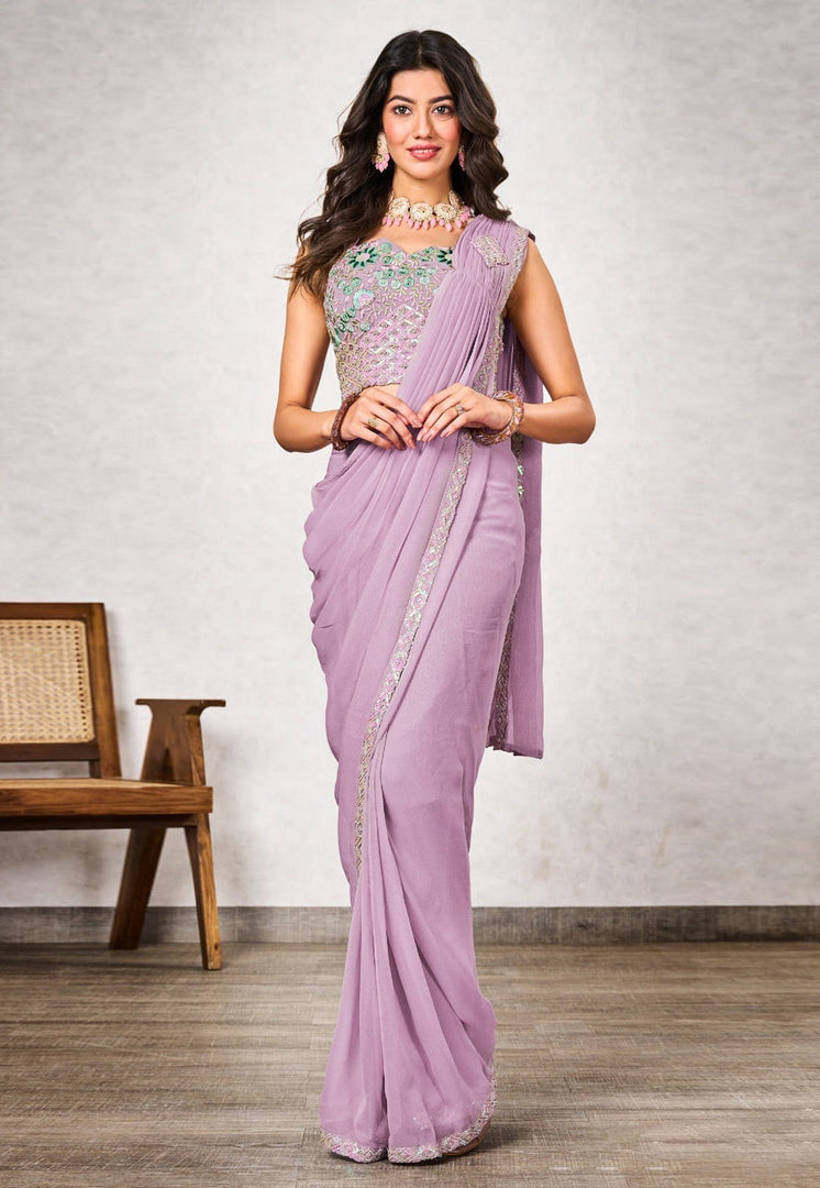 Lavender Shimmer Georgette Saree With Blouse