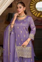 Load image into Gallery viewer, Lavender Shimmer Readymade Palazzo Suit
