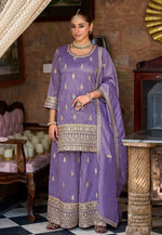 Load image into Gallery viewer, Lavender Shimmer Readymade Palazzo Suit
