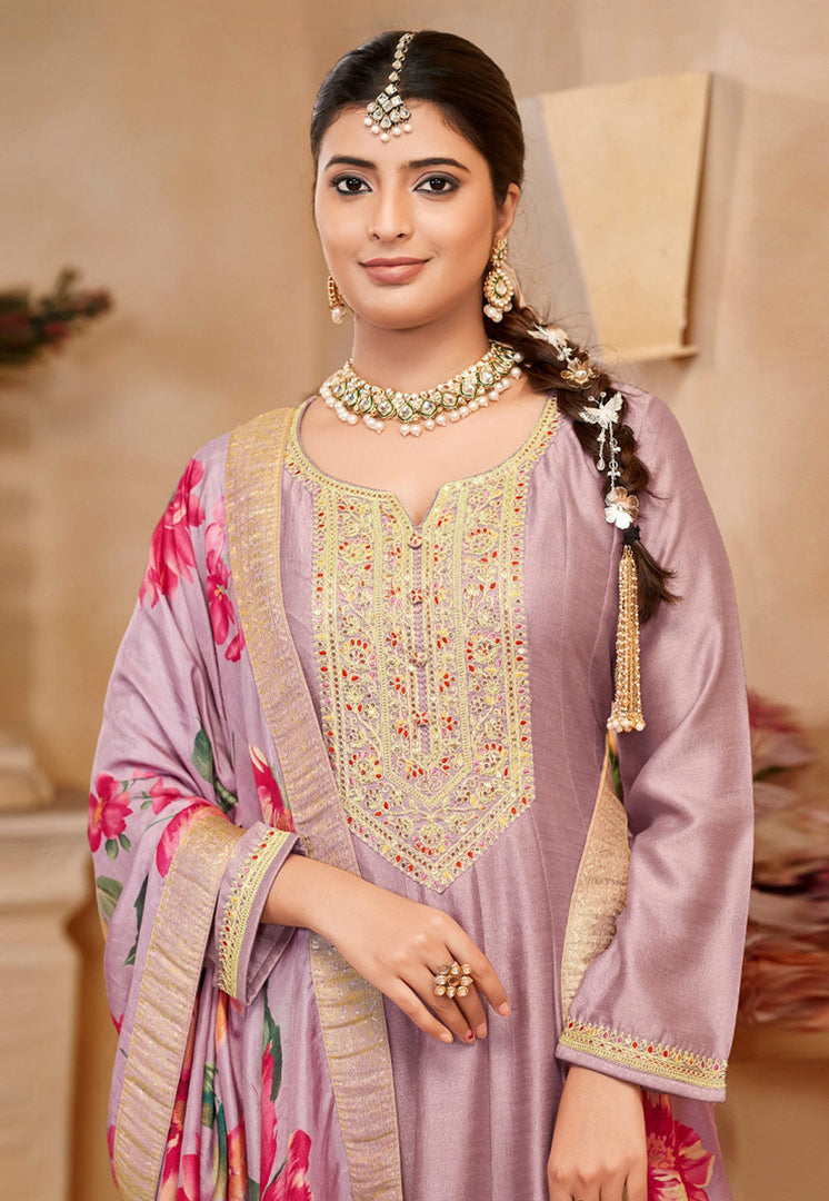 Lavender Silk Anarkali Suit