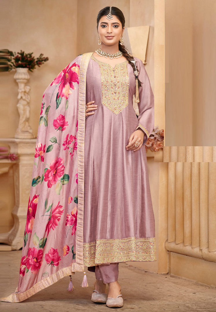 Lavender Silk Anarkali Suit