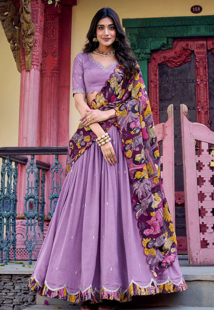 Lavender Silk Circular Lehenga Choli