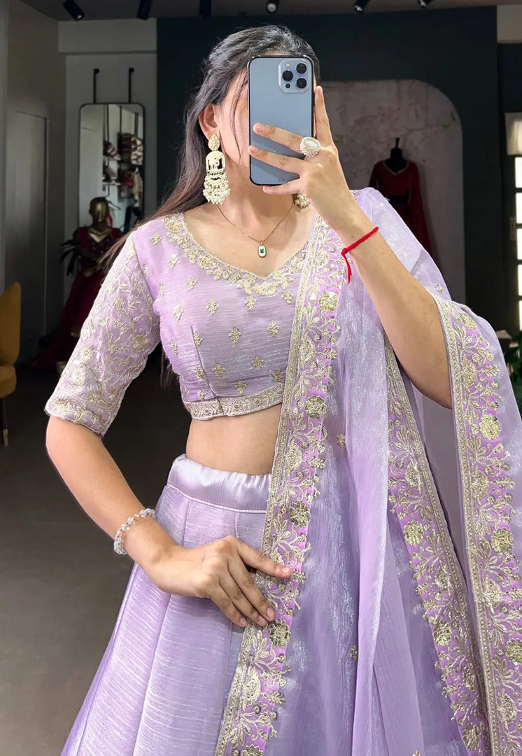 Lavender Silk Circular Lehenga Choli