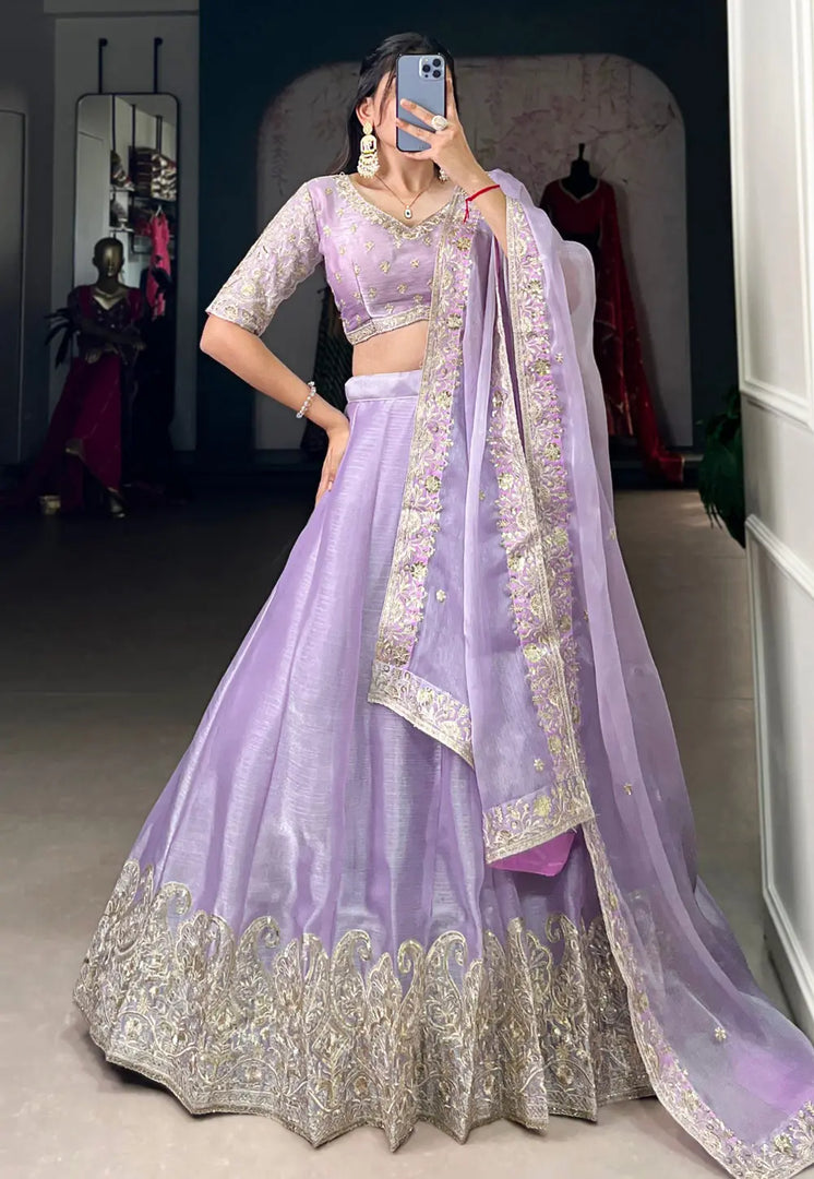 Lavender Silk Circular Lehenga Choli