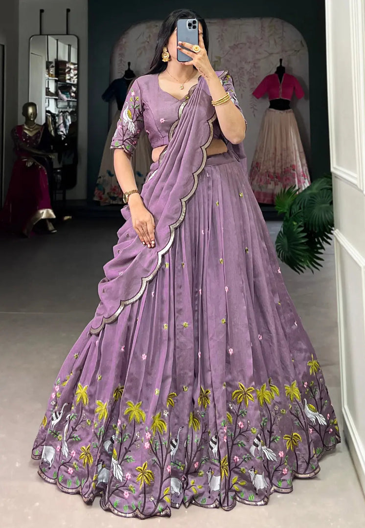 Lavender Silk Circular Lehenga Choli
