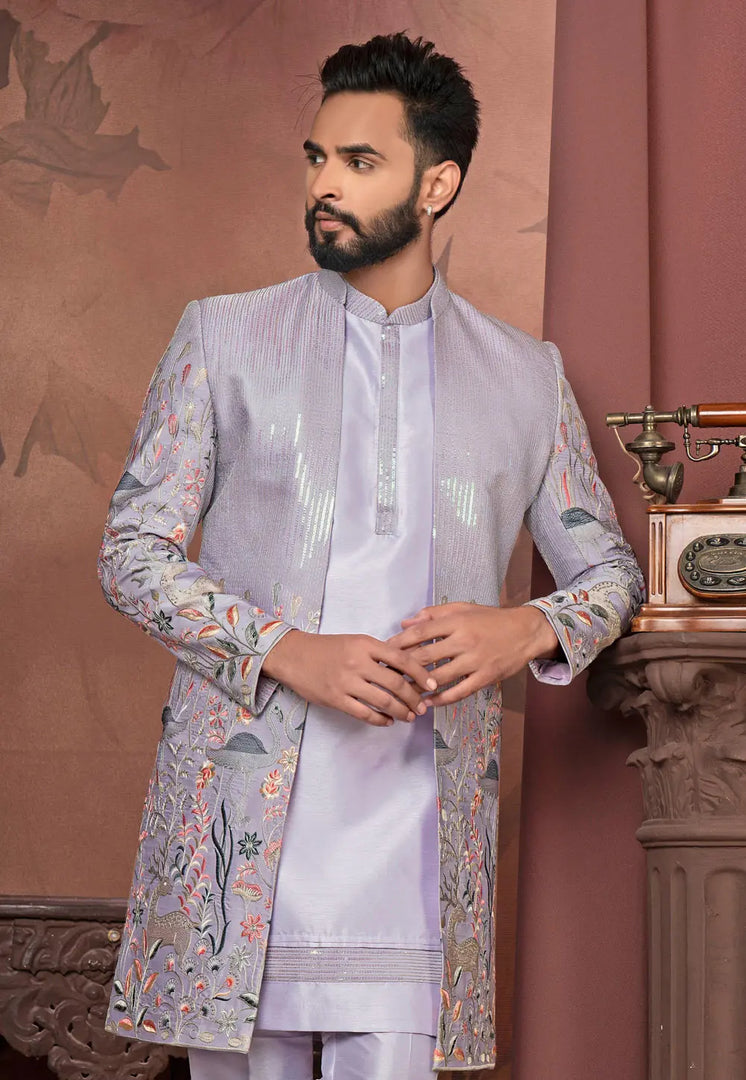 Lavender Silk Indo Western Suit