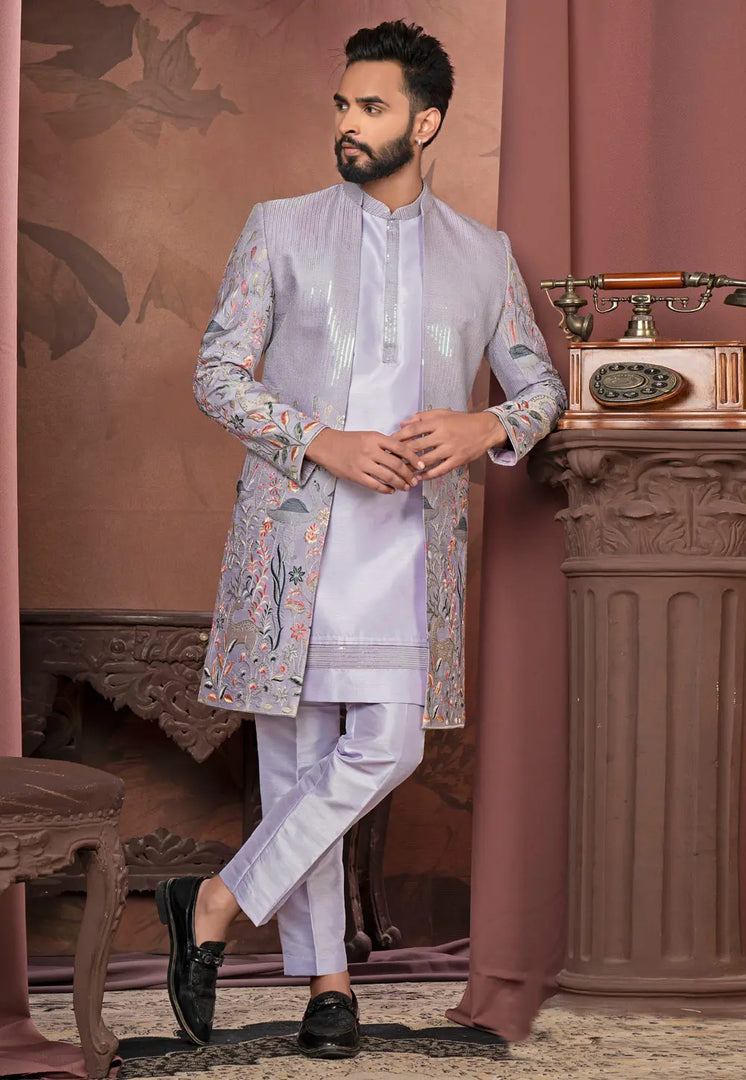 Lavender Silk Indo Western Suit