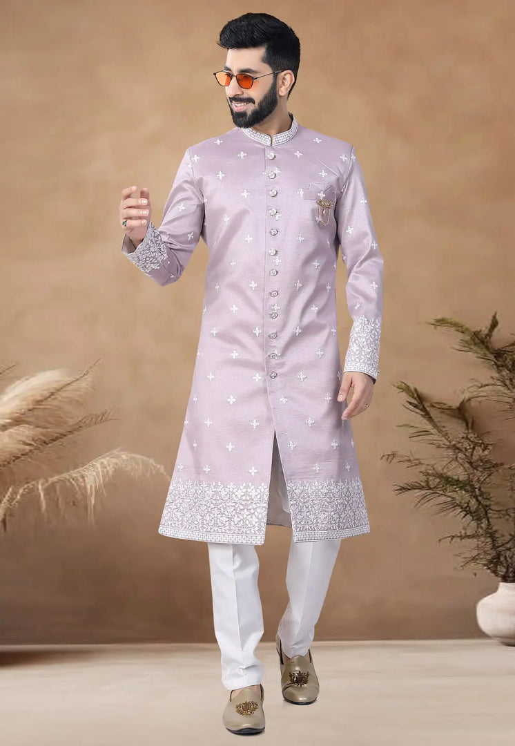 Lavender Silk Indo Western Suit