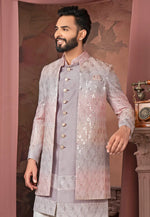 Load image into Gallery viewer, Lavender Silk Jacket Style Sherwani
