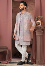 Load image into Gallery viewer, Lavender Silk Jacket Style Sherwani
