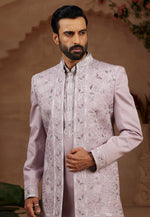 Load image into Gallery viewer, Lavender Silk Jacket Style Sherwani
